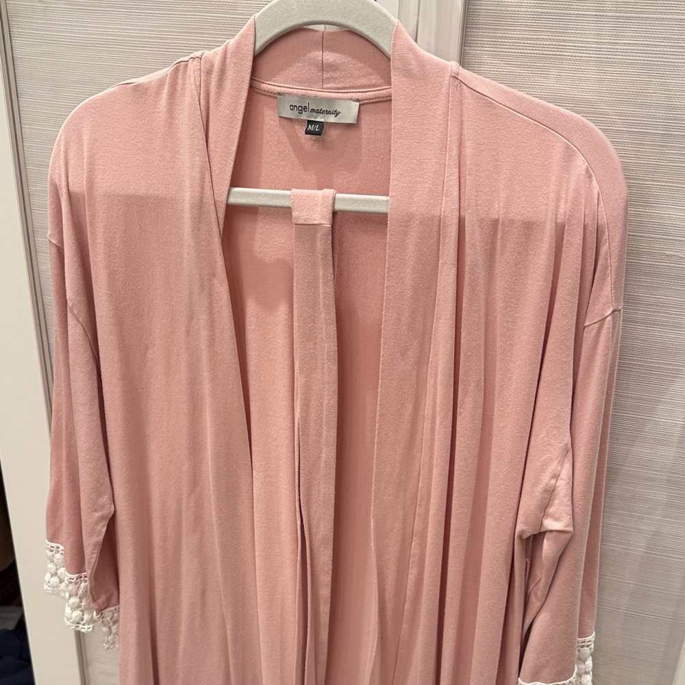 Angel Maternity Pink Lace Trim Robe - Picture 2 of 3